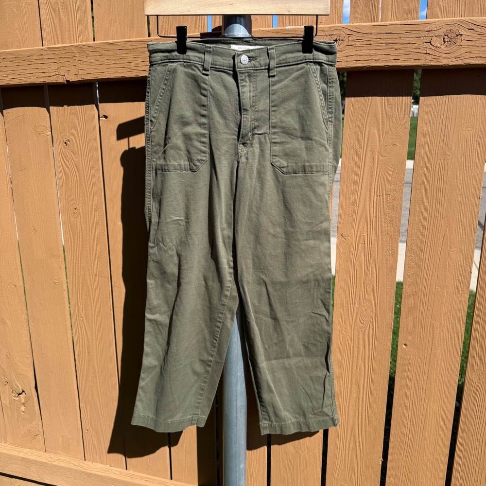 Levis Utility Pant Olive High Rise Straight Leg Stretch Casual Trousers Size 28